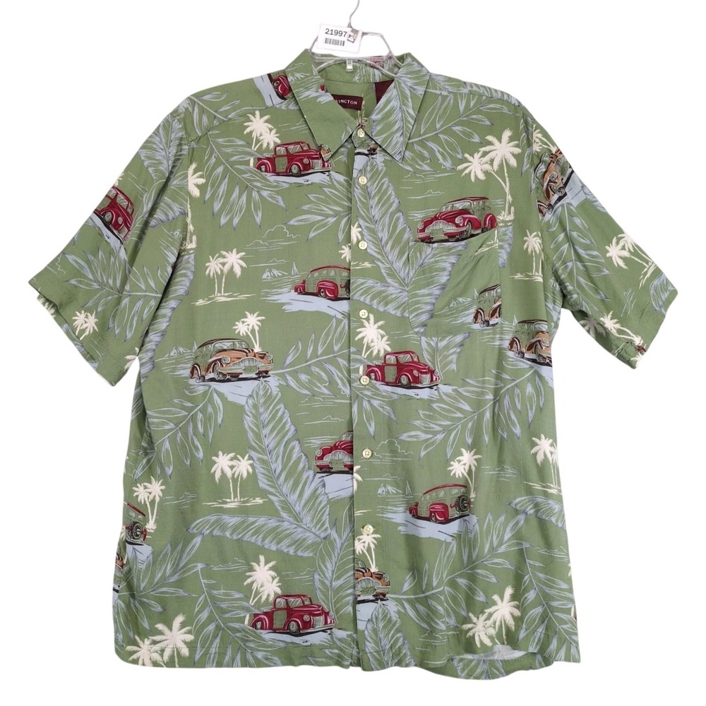 Covington Green Hawaiian Camp Shirt Mens XL Rayon Classic Cars Tropical Resort